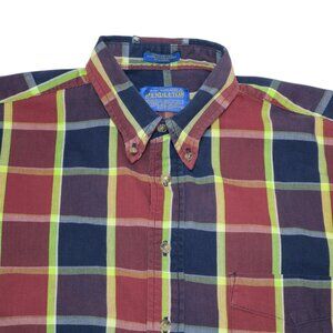 Pendleton Men's Sz - Large Blue Red Plaid Short Sleeve Button Down Hiking Shirt